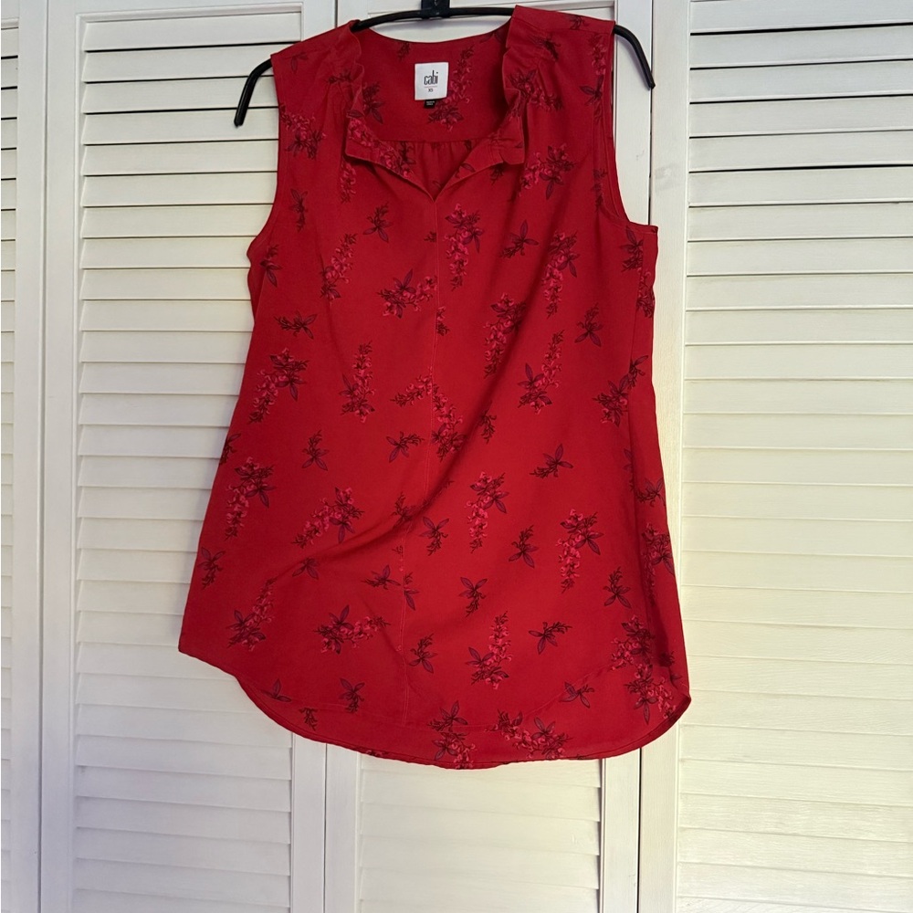 CAbi Red Wrap Blouse with Notched Collar